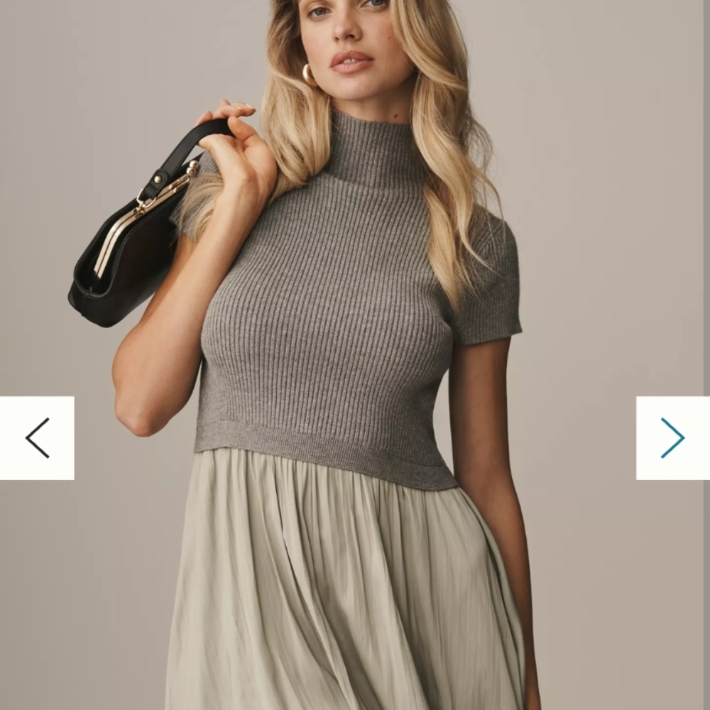 Anthropologie Gray and Cream Mini Dress Petite XL NWT